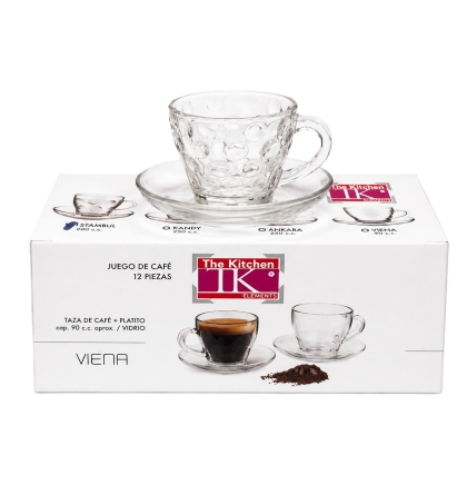 TAZA + PLATO VIDRIO CAFE 90 CC X 6