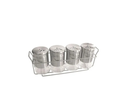 ESPECIERO VIDRIO ACERO BASE CROMADA X 4 
