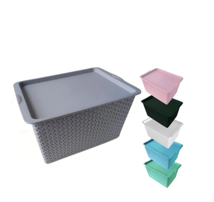 CANASTO PLASTICO TRAMADO TAPA 40 X 25 X 23