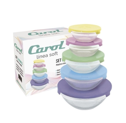 SET X 5 BOWL VIDRIO C/ TAPA PLASTICA
