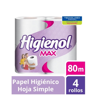 PAPEL HIG HIGIENOL MAX 80 MT X 4 ROLLO