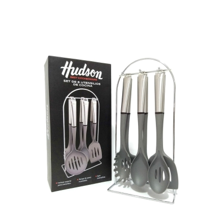 SET NYLON 6 PIEZAS GRIS M/ ACERO + PERCHA
