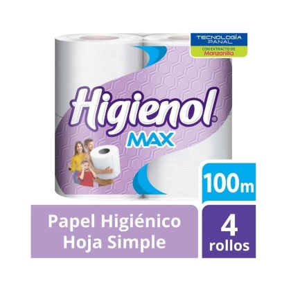 PAPEL HIG HIGIENOL MAX 100 MT X 4 ROLLO