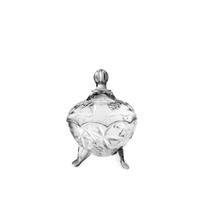 BOMBONERA VIDRIO REDONDA 3 PATAS 9 CM