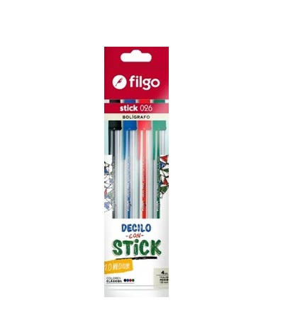BOLIGRAFO STICK MEDIO SURTIDO B X 4