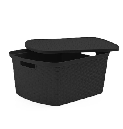 CAJA PLASTICA RATAN NEGRO TAPA 15 LT