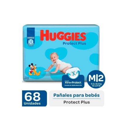 PAÑAL HUGGIES PROTEC PLUS M 68 