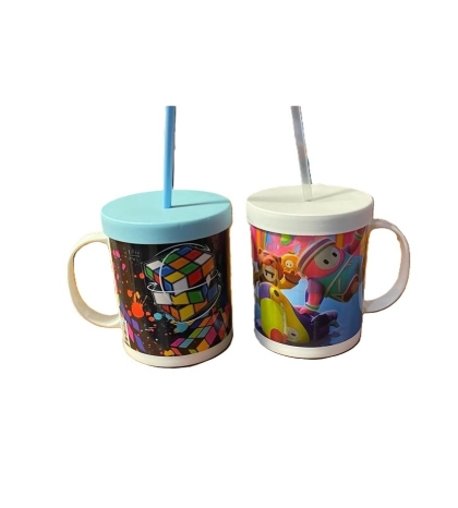 TAZA PLASTICA RECTA DECO SORBETE Y TAPA 