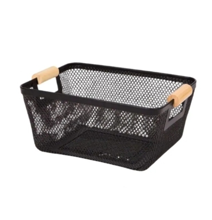 CANASTO PLASTICO CALADO M/ MADERA 31 X 20